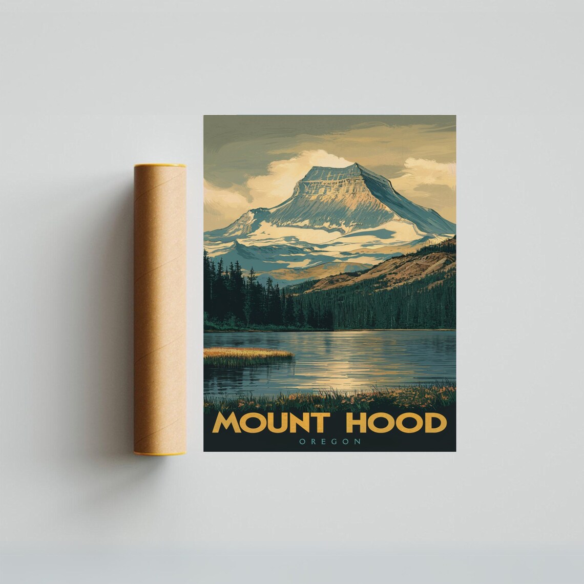 Mount Hood Oregon Vintage Travel Poster Sunset Lake Reflection Art - Image 3