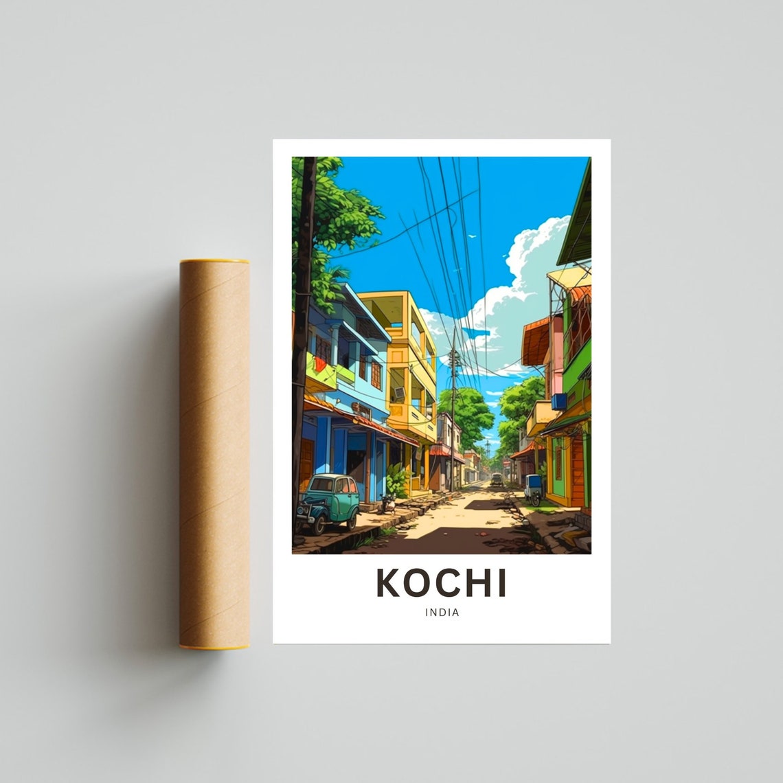 Personalized Kochi India Street Scene Travel Poster with Custom Text - Image 4
