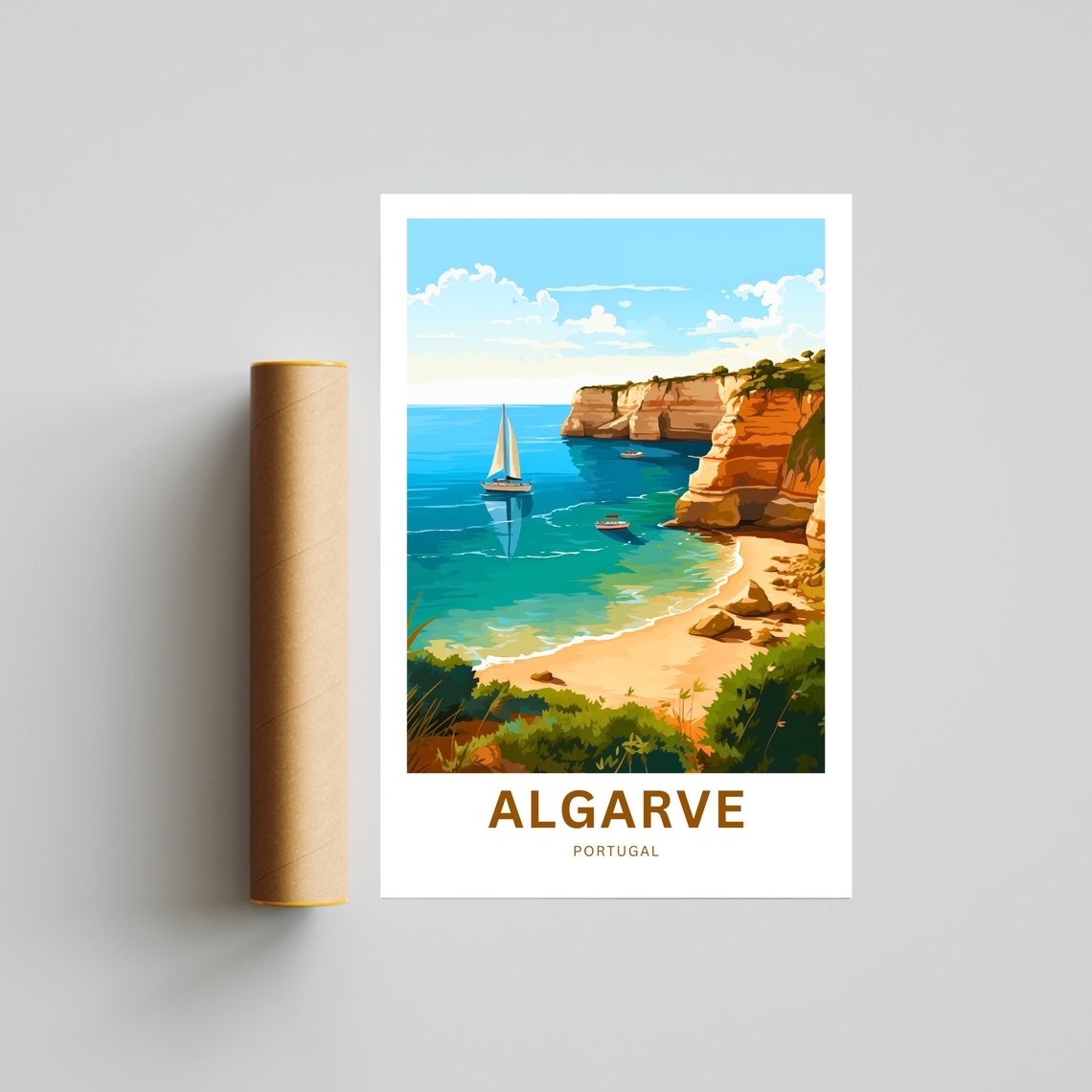 Personalized Algarve Portugal Golden Cliff Beach Coastal Poster - Image 4