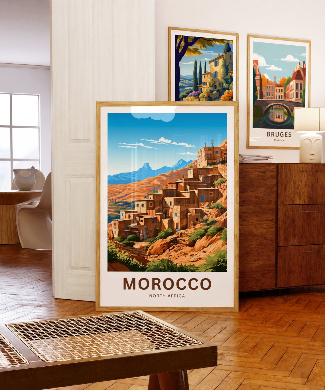 Morocco Berber Village Rocky Red Hill Blue Mountain View Poster - Image 5