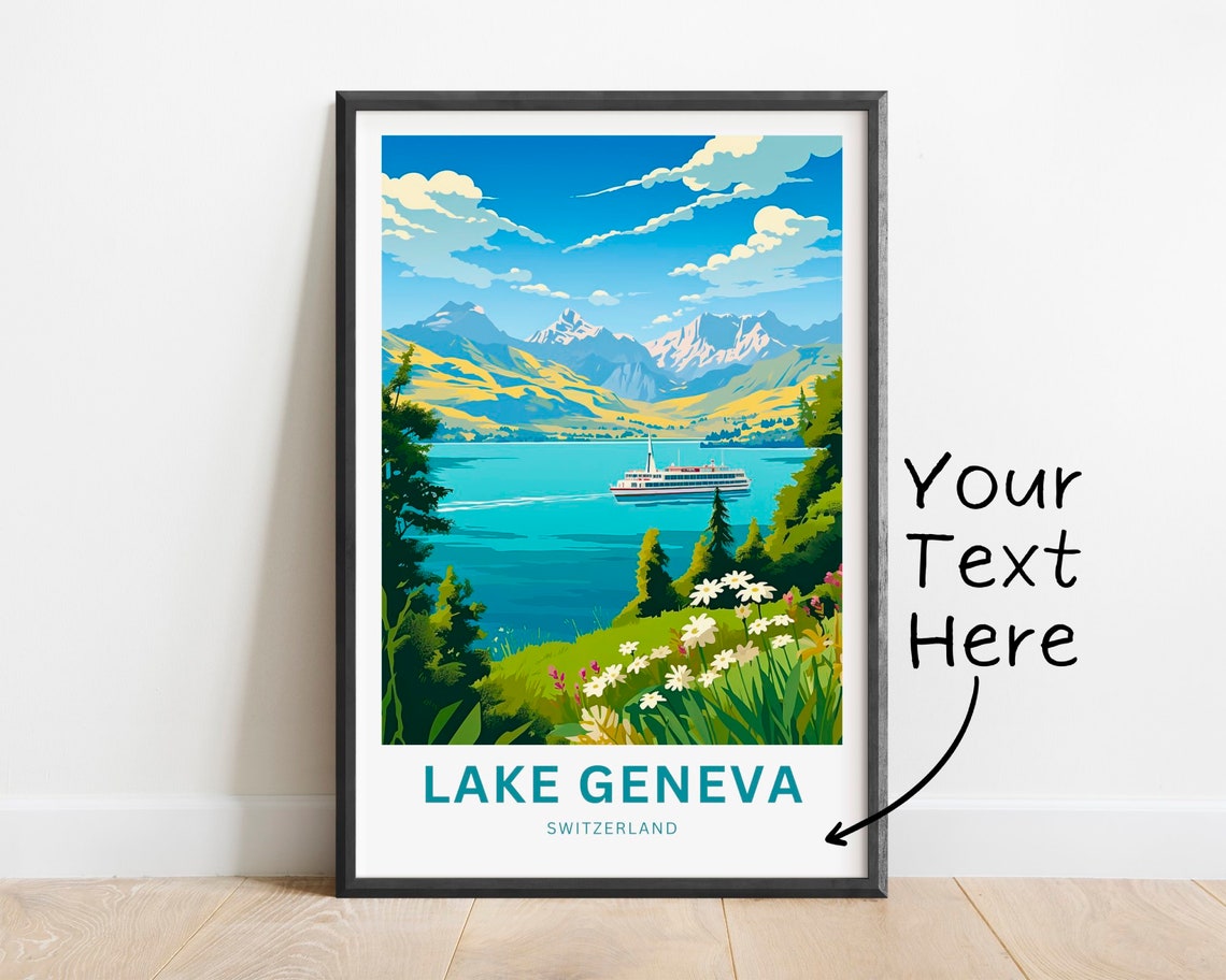 Personalized Lake Geneva Switzerland Steamer Lake Travel Poster