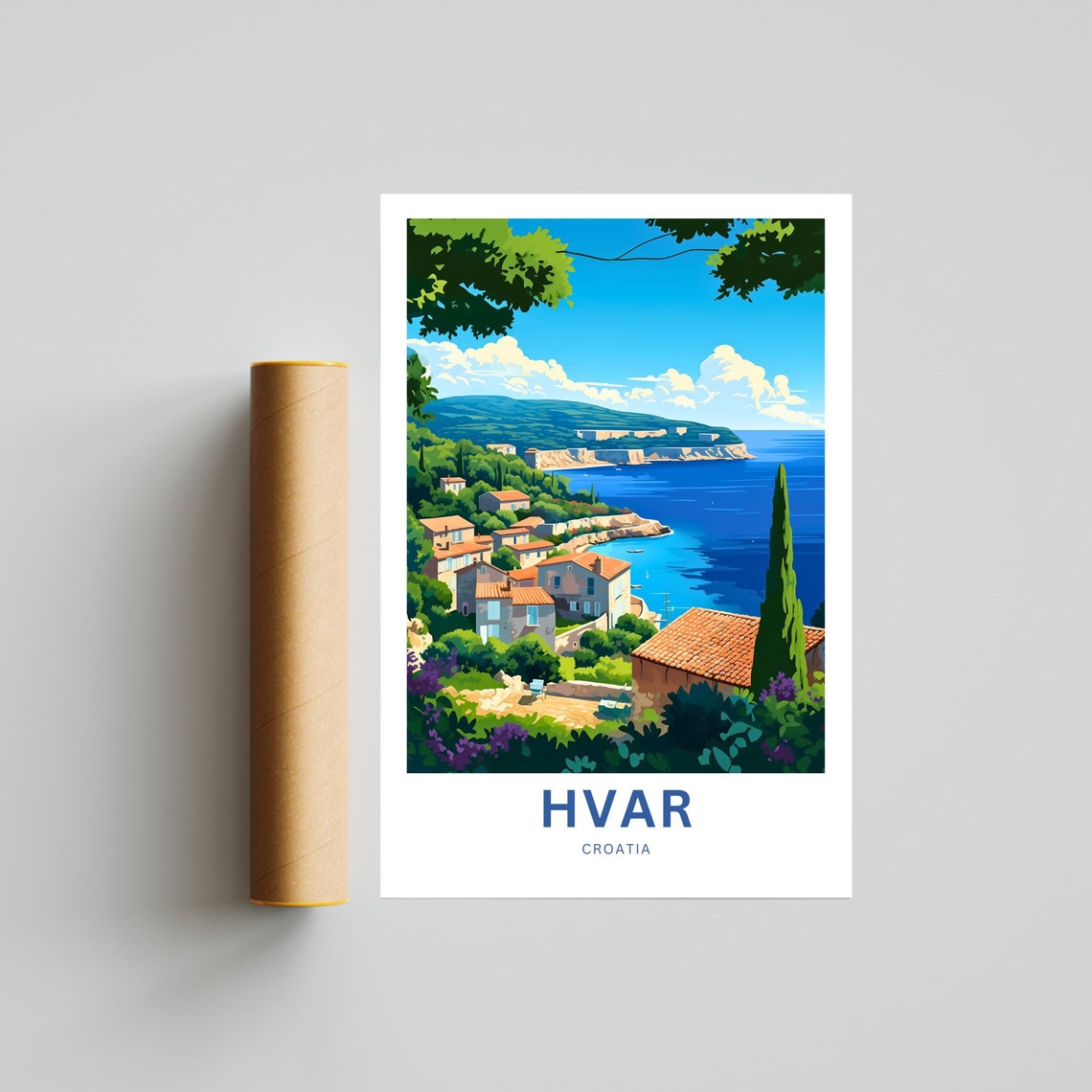 Personalized Hvar Croatia Cypress Coast Village Travel Poster - Image 4