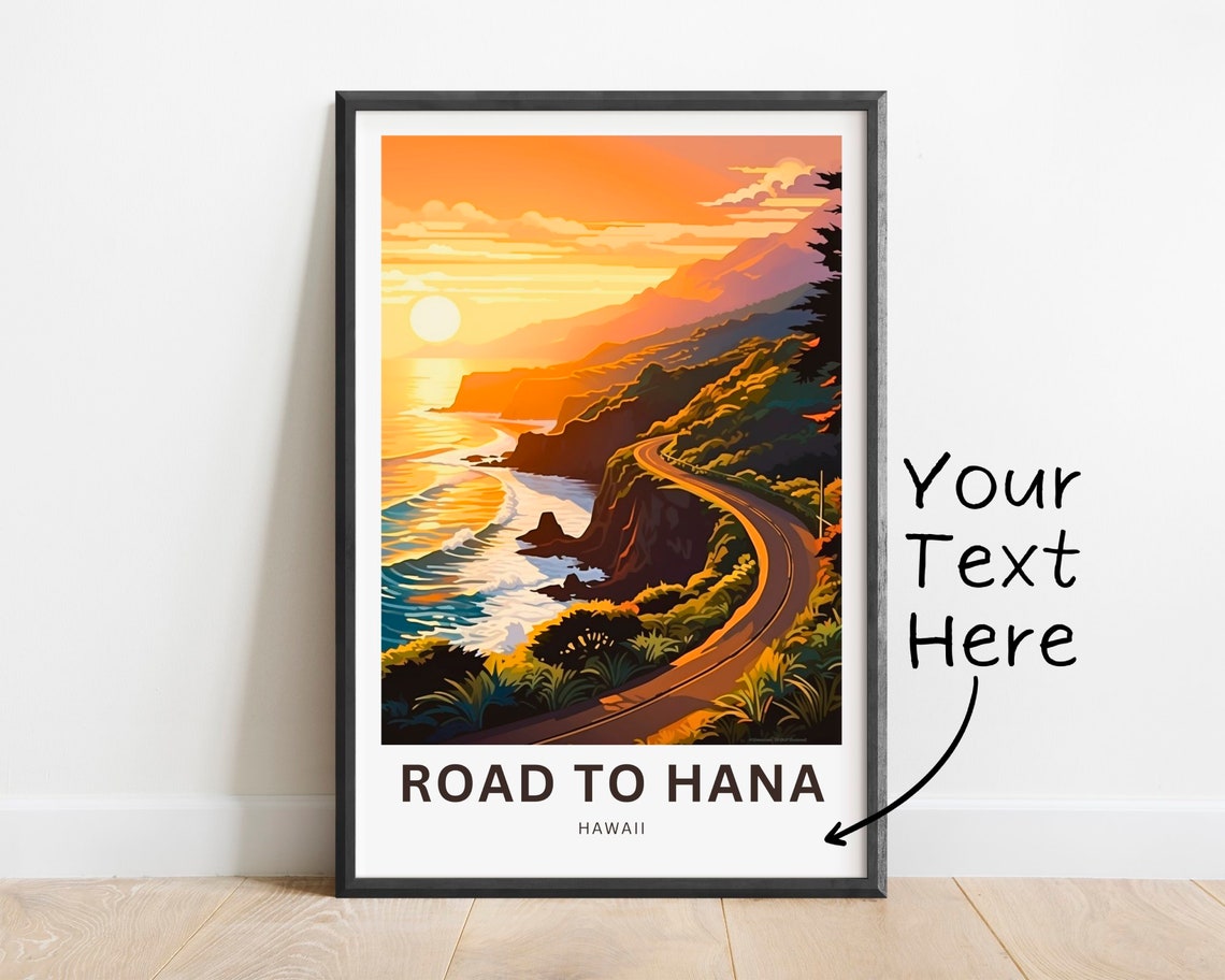 Road To Hana Hawaii Sunset Coastal Drive Personalizable Travel Poster