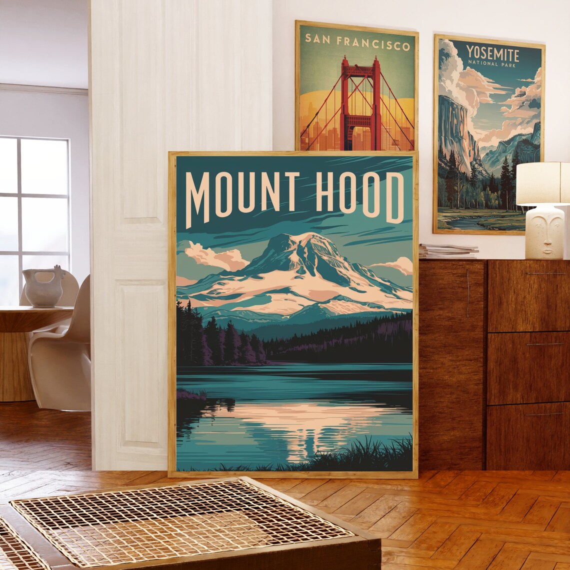 Mount Hood Vintage Poster with Teal Lake Reflection at Golden Hour - Image 5