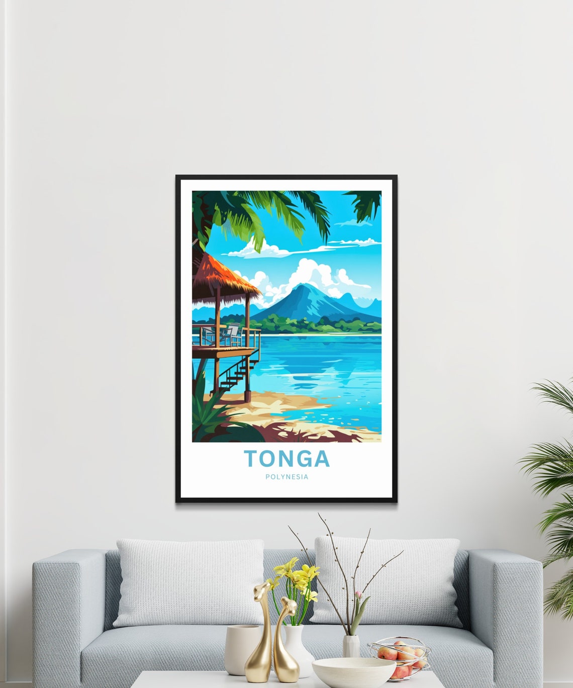 Tonga Polynesia Overwater Bungalow Volcano Lagoon Travel Poster - Image 4