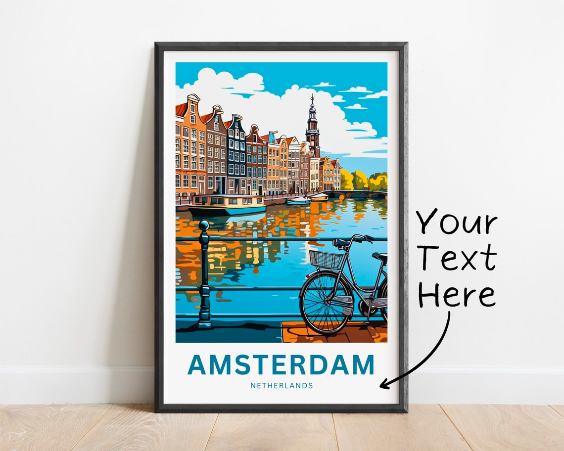 Amsterdam Netherlands Canal Bicycle Travel Poster Personalized Gift