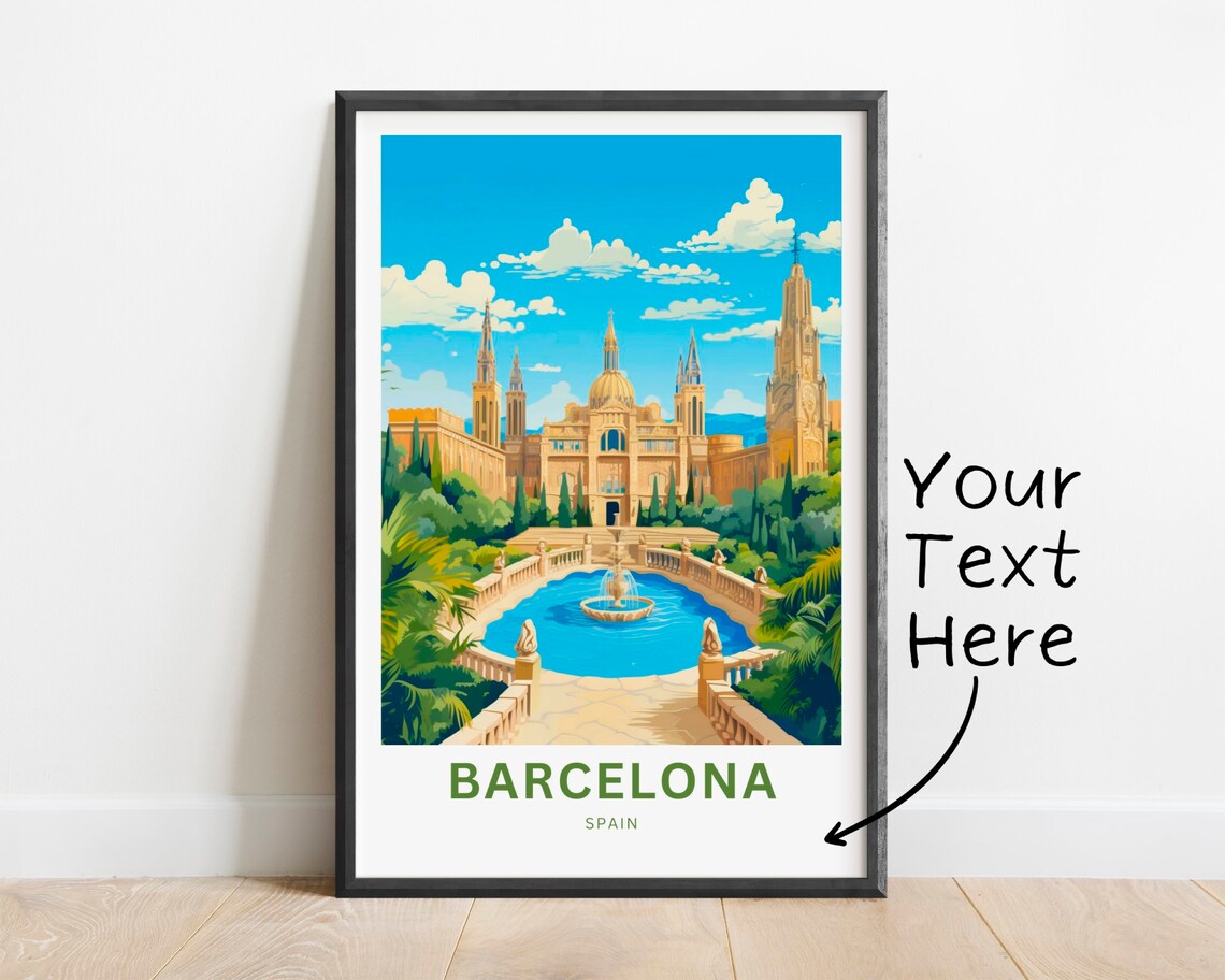 Barcelona Spain Palace Fountain Gardens Landmark City Travel Poster