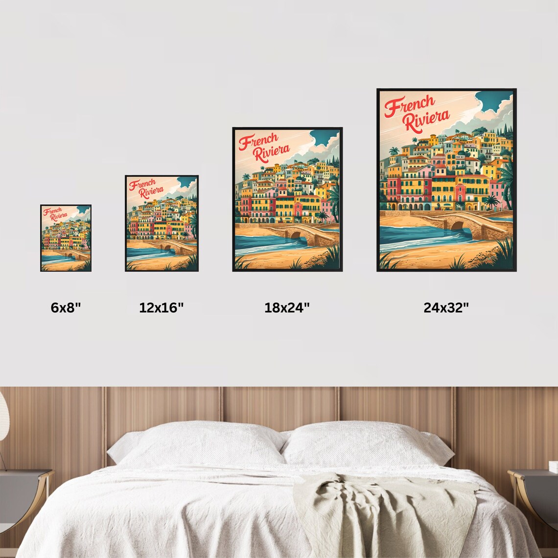 French Riviera Colorful Hillside Village Stone Bridge Travel Poster - Image 3