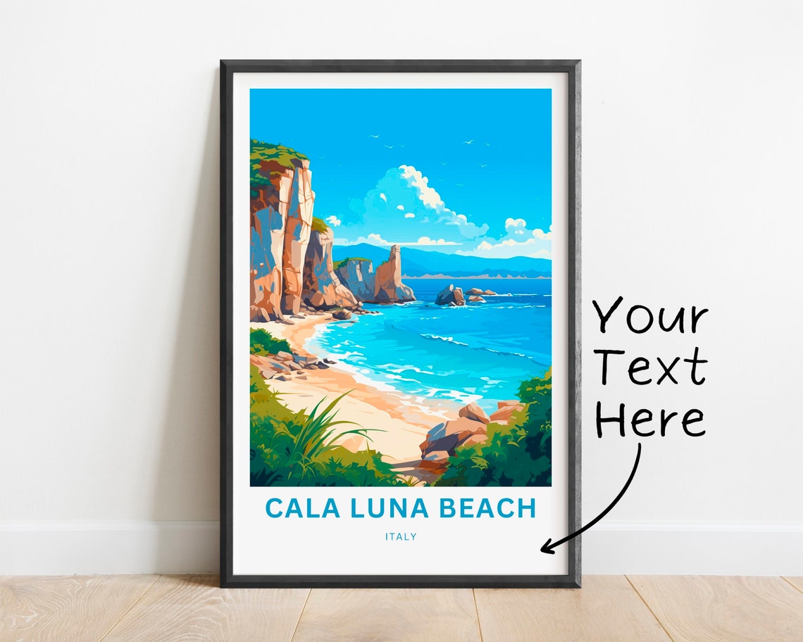 Cala Luna Beach Italy Sea Cliffs Customizable Beach Travel Poster