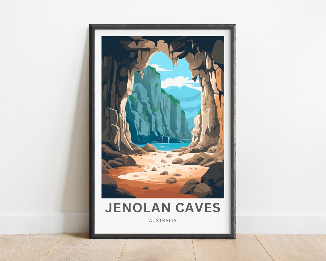 Jenolan Caves Australia Cave Mouth Waterfall Rock Arch Travel Poster