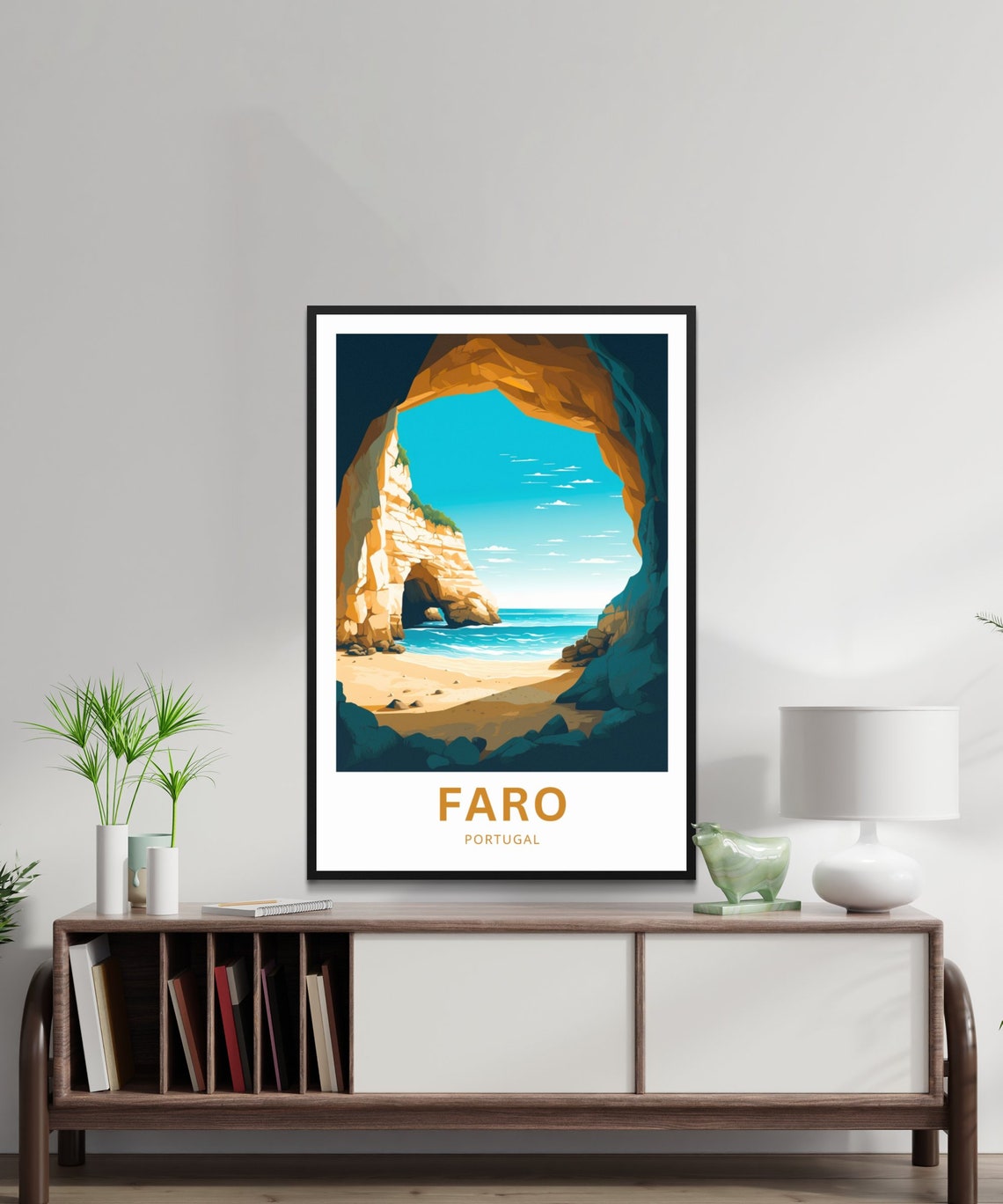 Faro Portugal Coastal Sea Cave Beach Cliffs Arch Travel Poster - Image 2