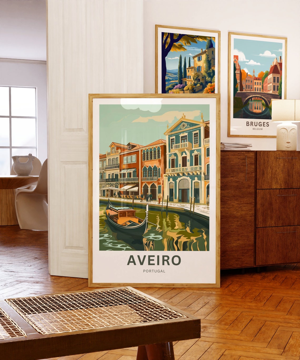 Aveiro Portugal Single Gondola Green Canal Water Travel Poster - Image 5
