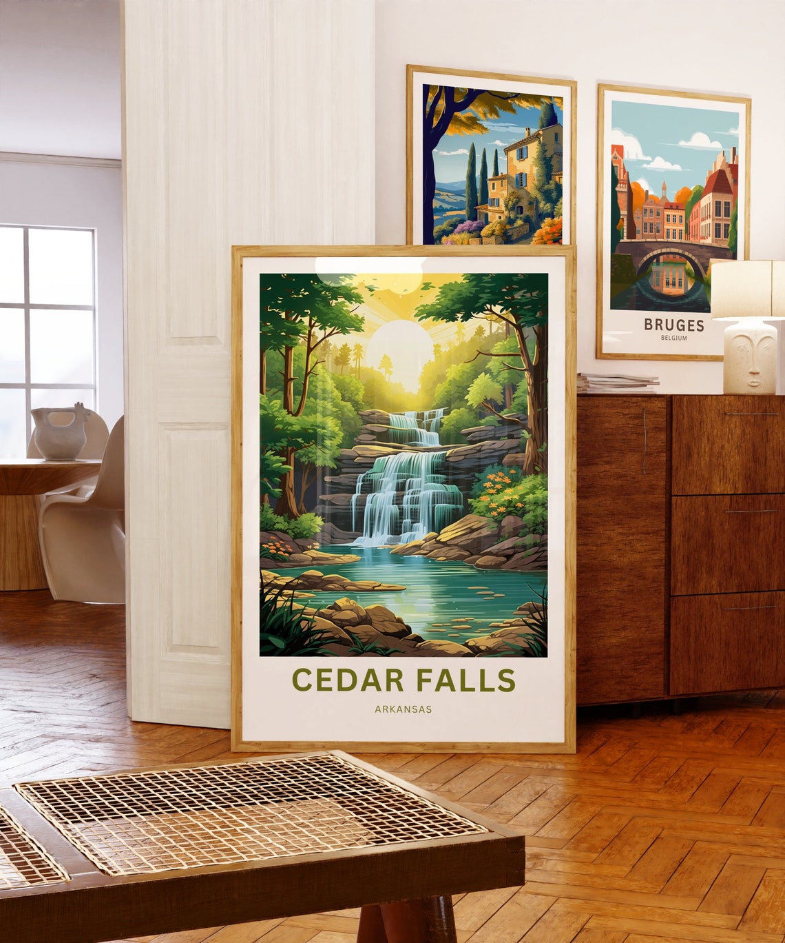 Cedar Falls Arkansas Golden Sunset Falls Forest Travel Poster - Image 5