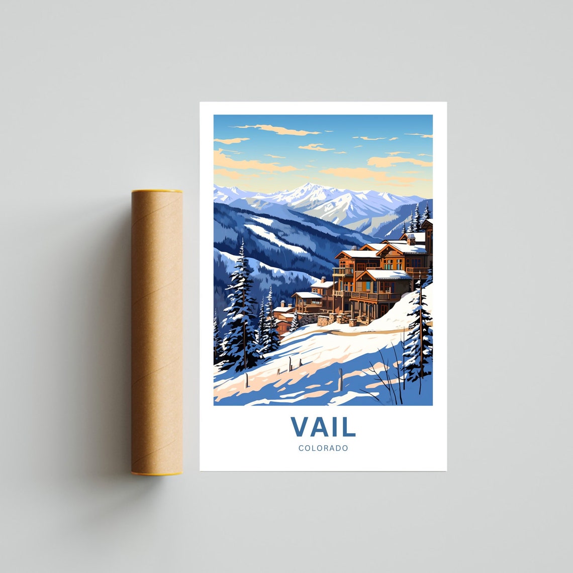 Vail Colorado Ski Resort Snowy Lodges Pines Personalized Travel Poster - Image 4
