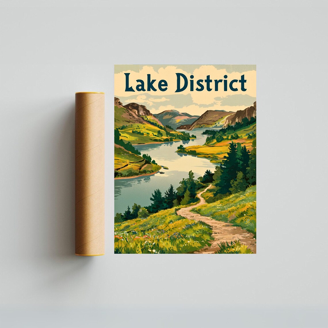 Lake District Vintage Poster Winding Lake Between Green Fells - Image 4