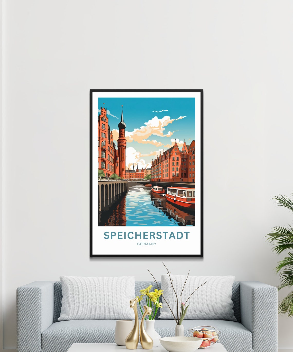 Speicherstadt Germany Canal Boats Red Brick Warehouse Poster - Image 2