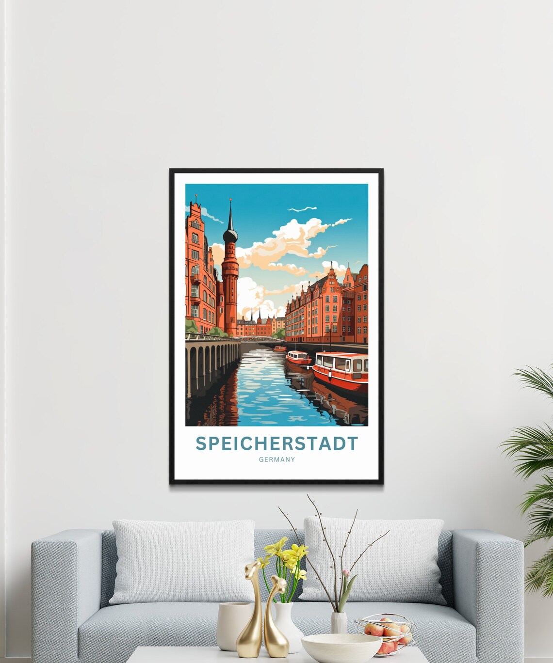 Speicherstadt Germany Red Tour Boats Warehouse Canal Travel Poster - Image 2