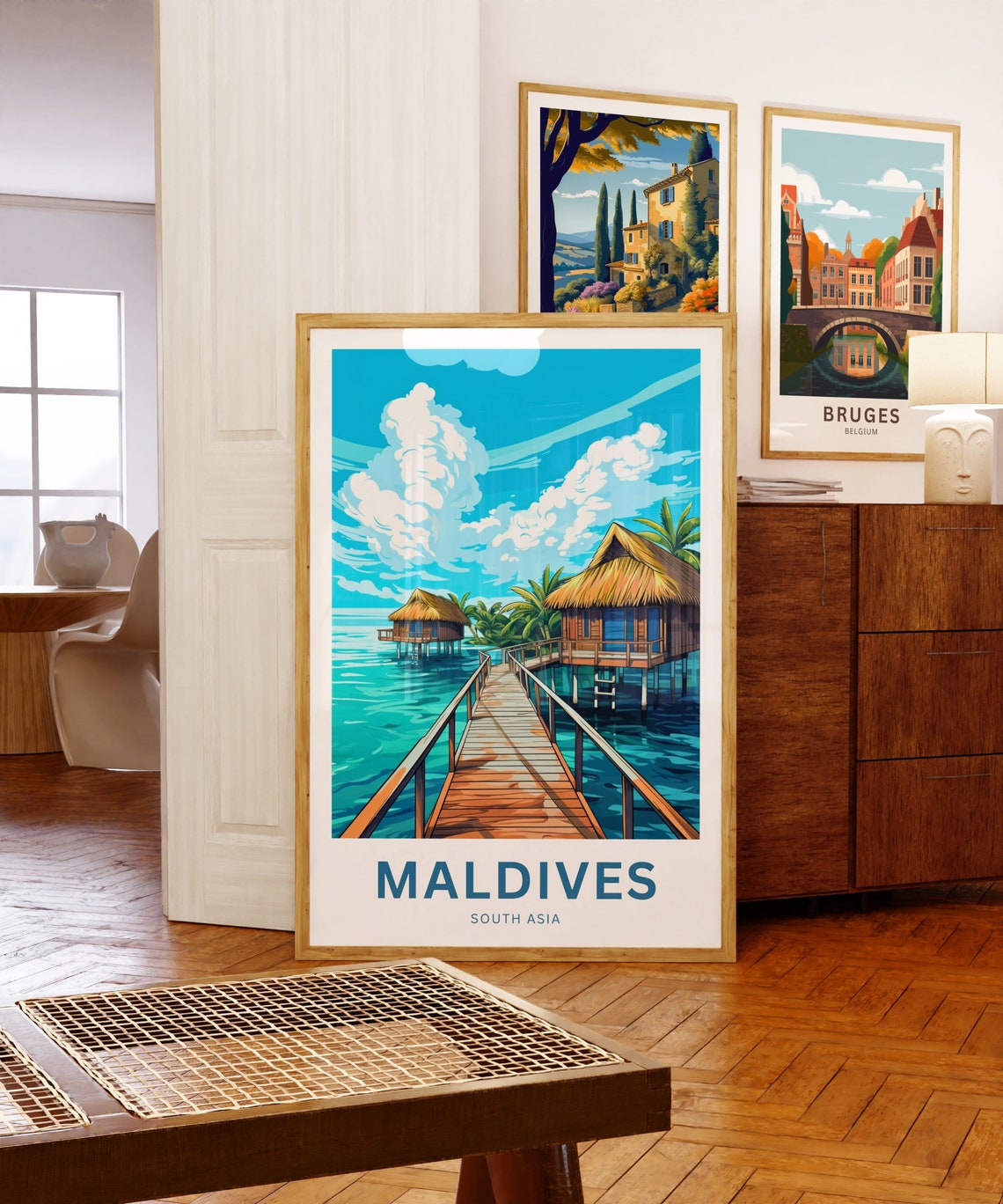 Maldives Wooden Boardwalk To Bungalows Personalized Travel Poster - Image 5