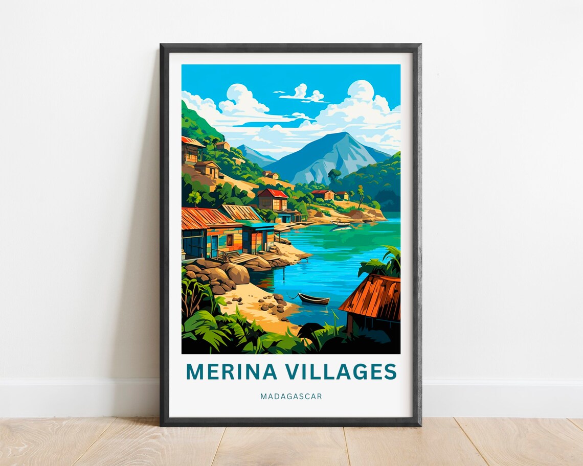 Merina Villages Madagascar Lakeside Village Fishing Boat Travel Poster