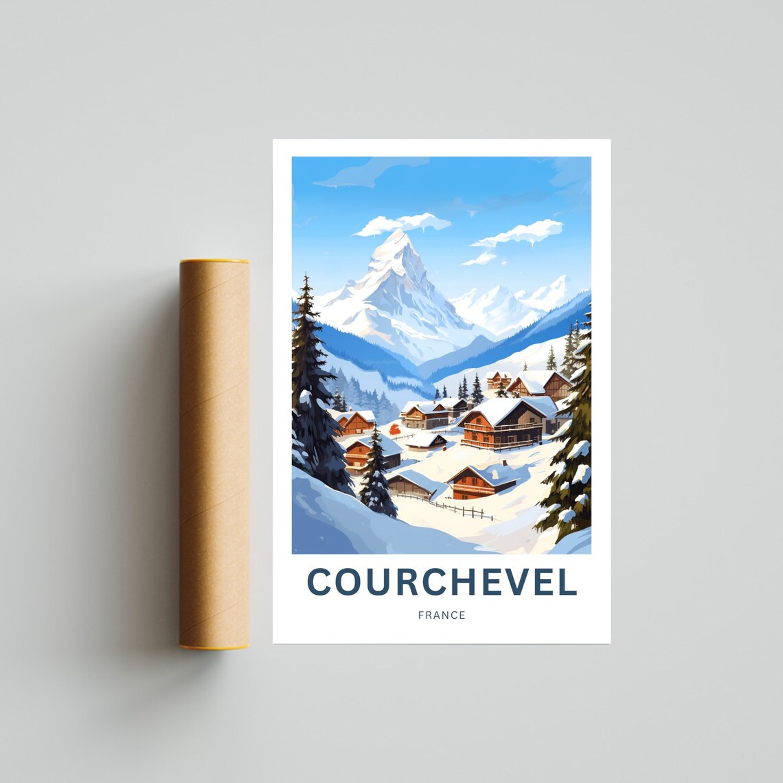 Courchevel France Snowy Chalet Village Personalized Travel Poster - Image 4