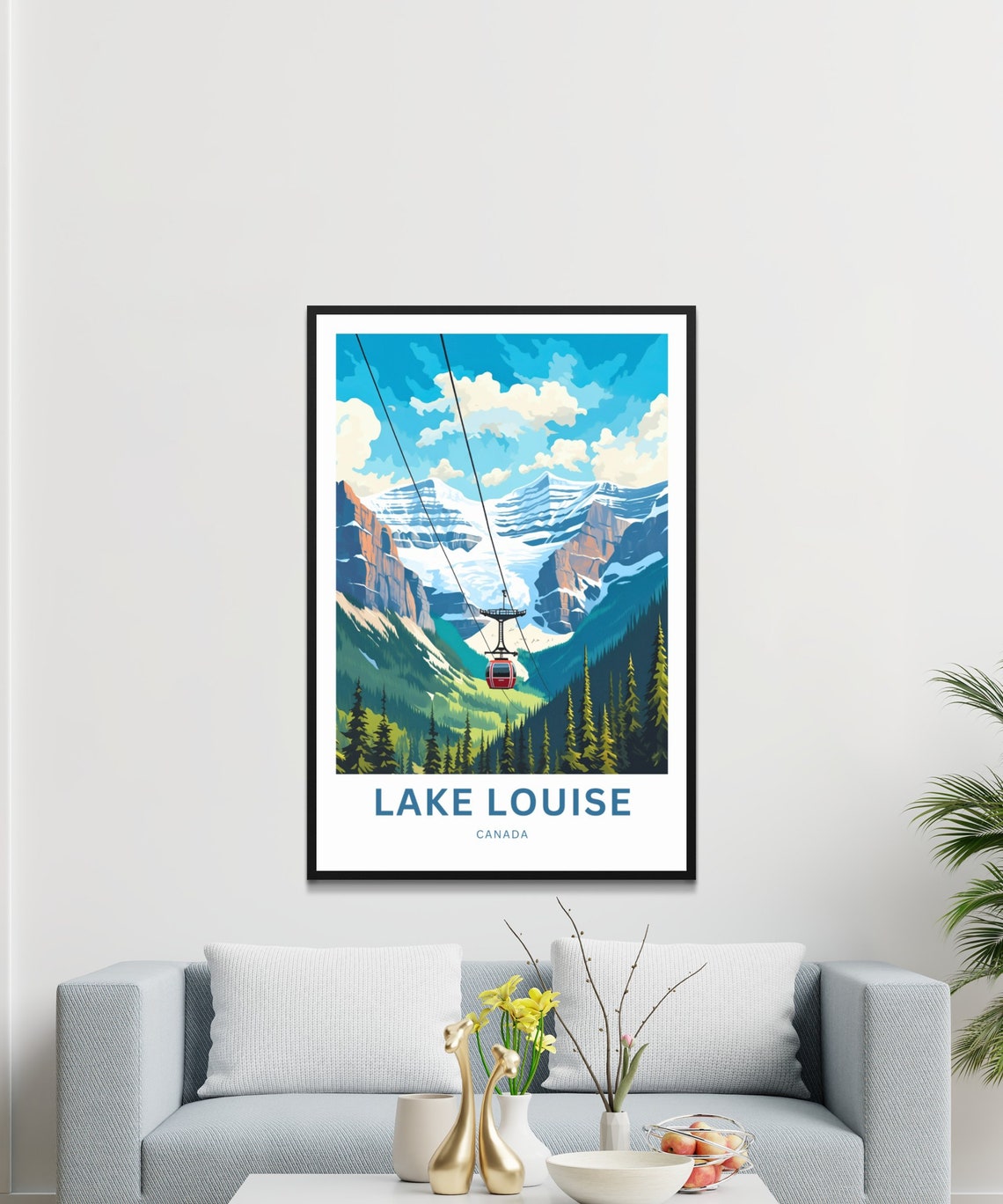 Lake Louise Canada Red Gondola Pine Forest Mountain View Travel Poster - Image 3