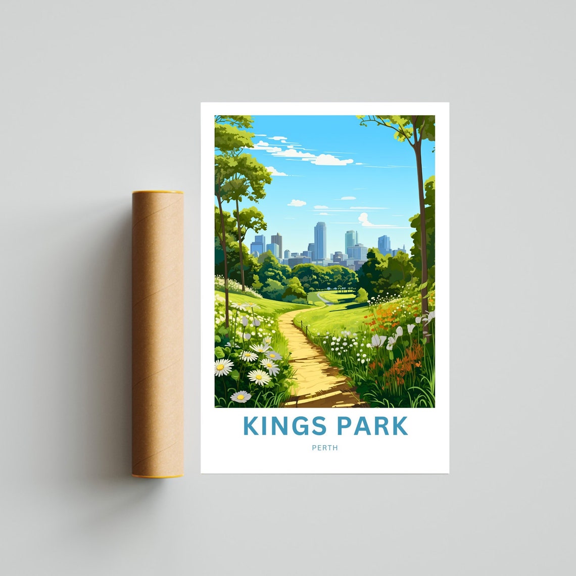 Sunny Kings Park Perth Daisy Meadow City Skyline Travel Poster - Image 4