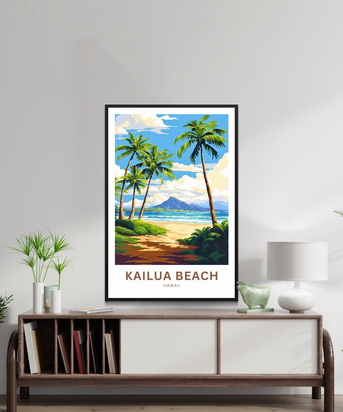 Kailua Beach Hawaii Palm Trees Volcano Sandy Shore Travel Poster - Image 3