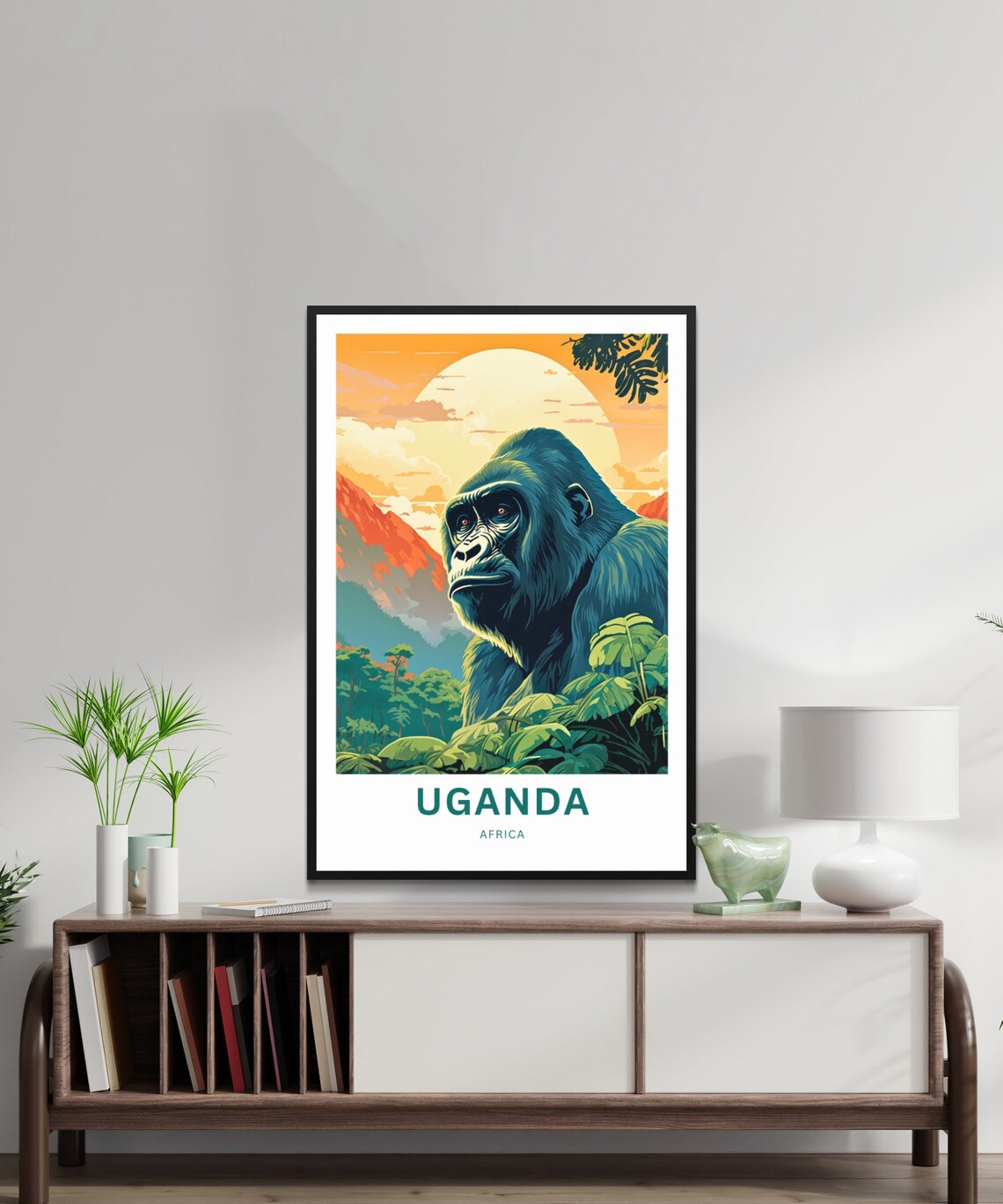 Uganda Africa Travel Poster Gorilla Jungle Portrait Sunset Mountains - Image 2