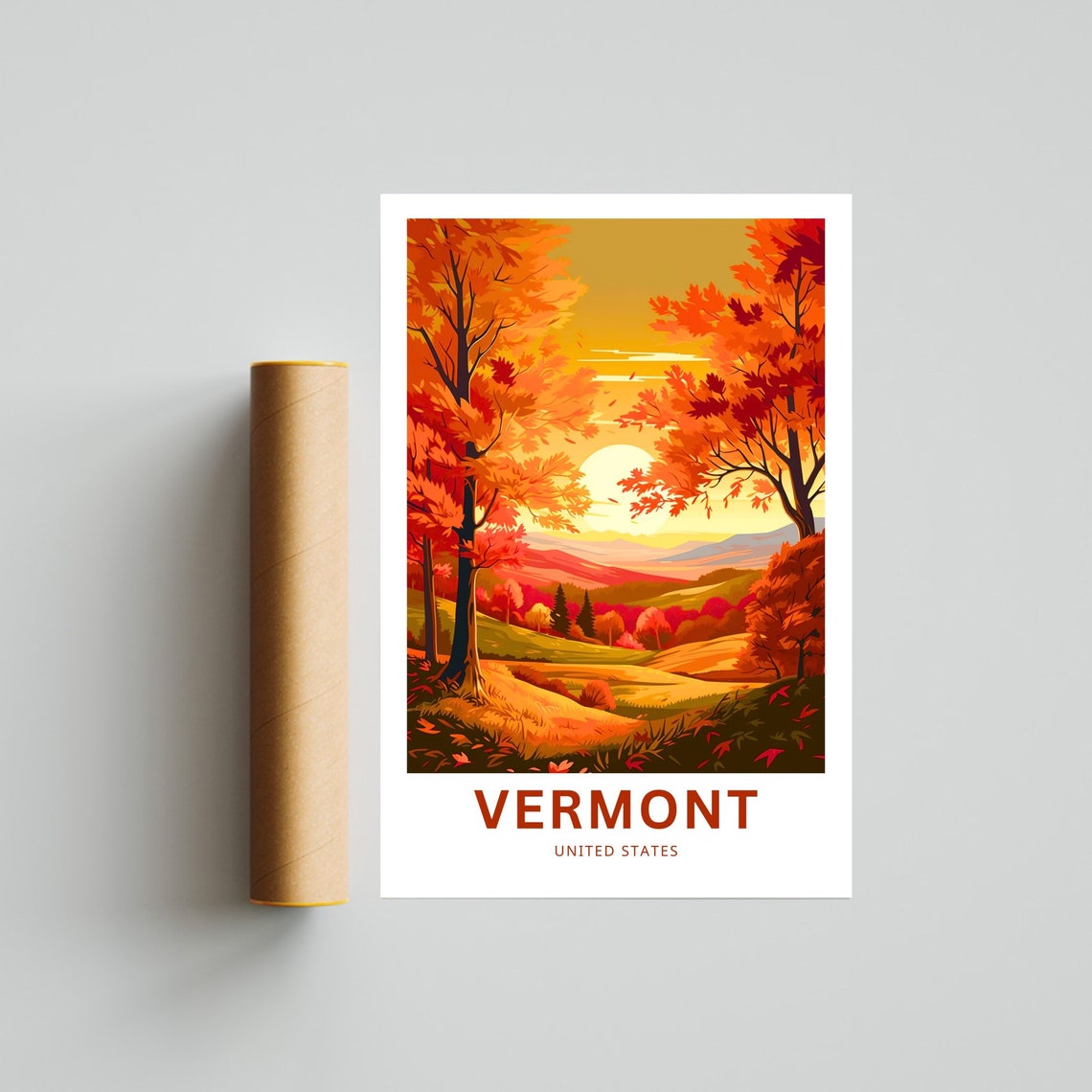 Vermont Autumn Maple Forest Sunset Personalized Travel Poster - Image 4