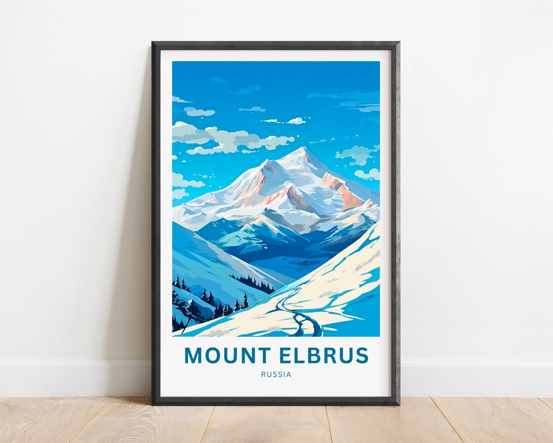 Mount Elbrus Russia Snow Covered Peak Alpine Winter Travel Poster