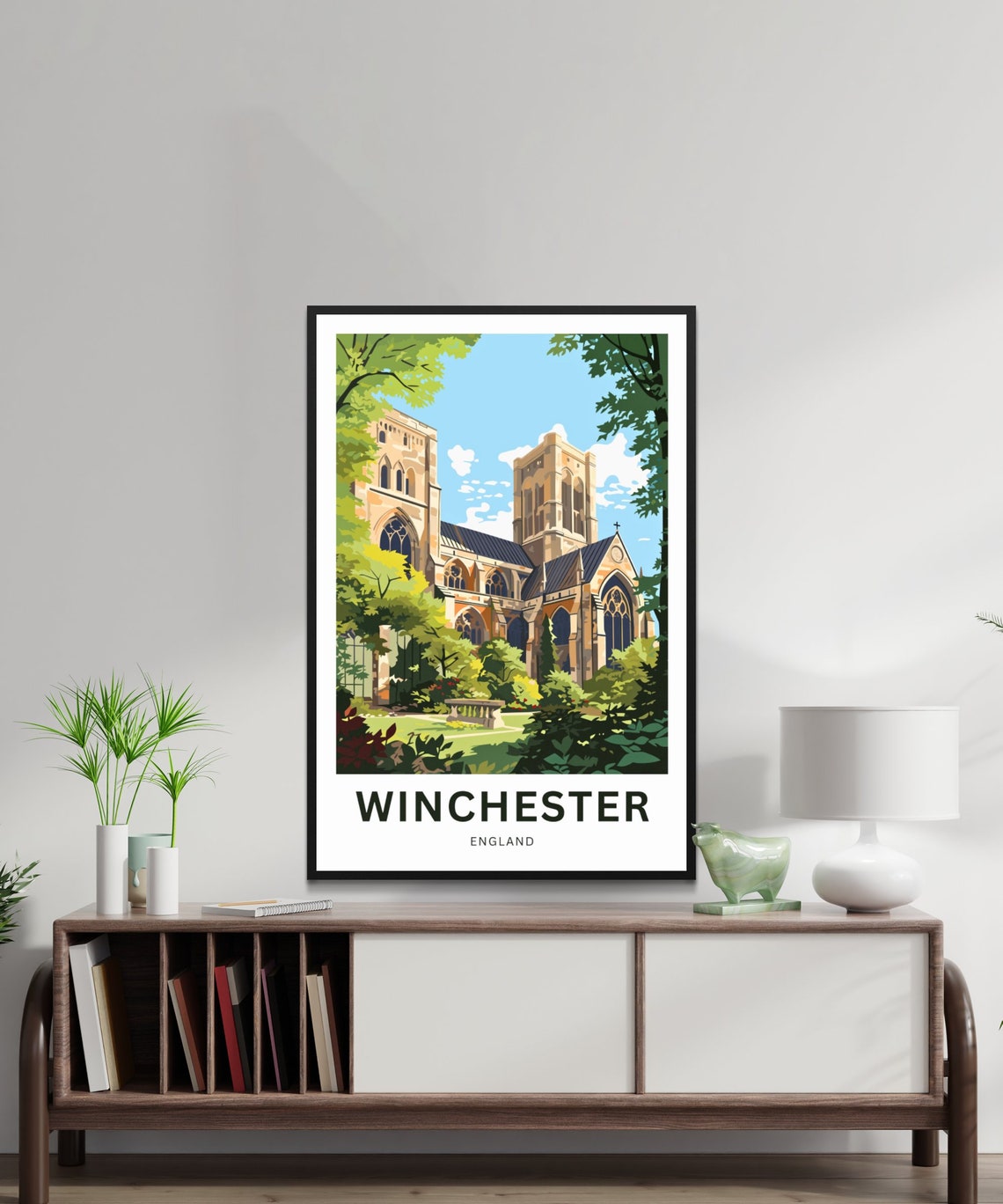 Winchester England Gothic Cathedral Towers Park Scene Poster - Image 2