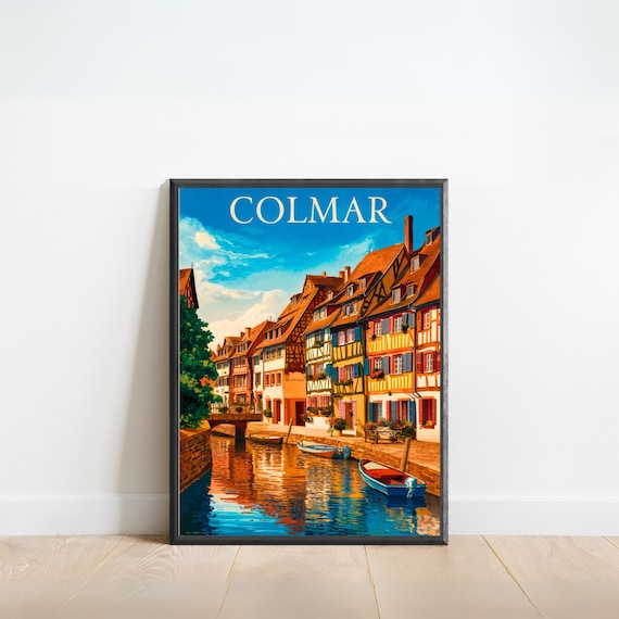 Colmar France Vintage Canal Half Timbered Old Town Travel Poster