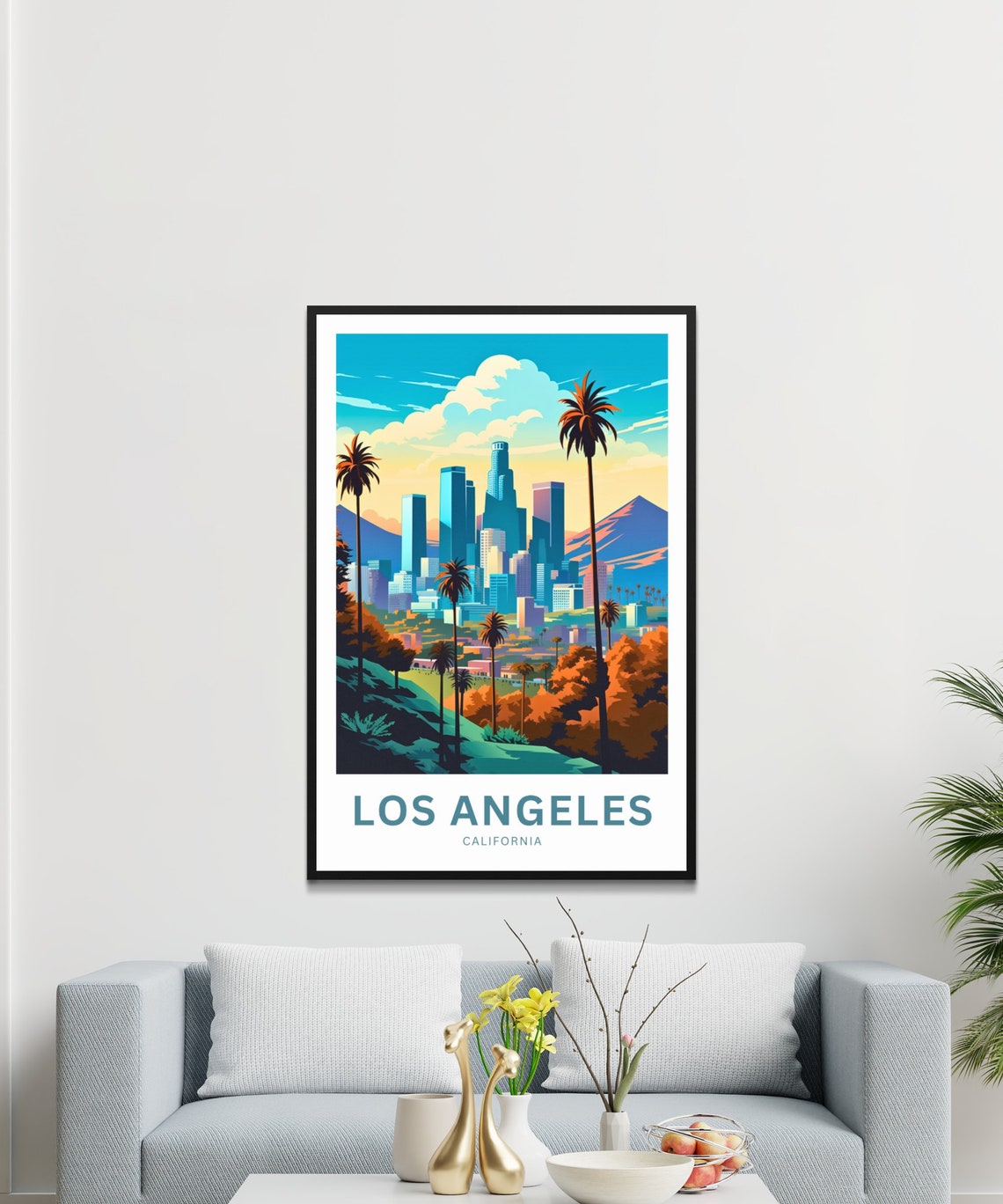 Los Angeles California Downtown Skyline Palm Trees Hills Travel Poster - Image 3