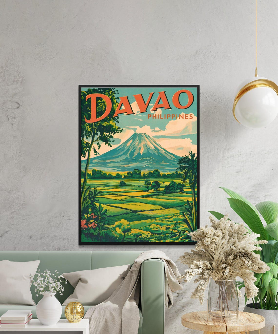 Davao Philippines Vintage Volcano Rice Field Classic Travel Poster - Image 4