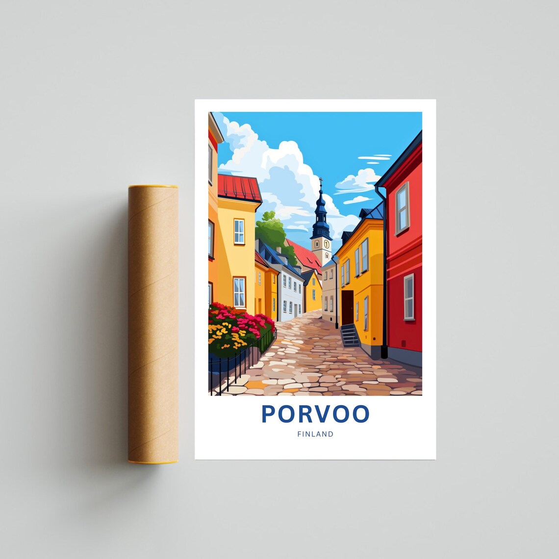 Porvoo Old Town Colorful Houses Cobblestone Street Finland Poster - Image 4