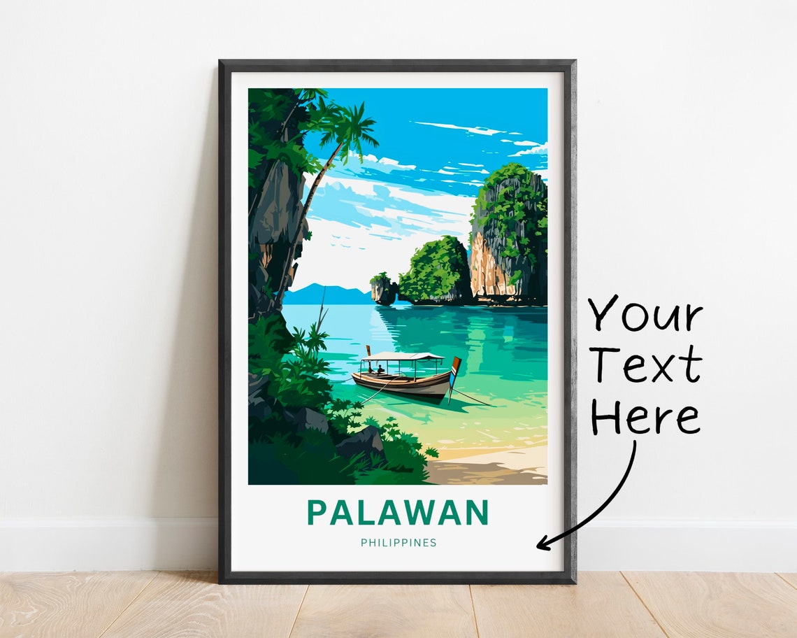 Palawan Philippines Longtail Boat Tropical Cove Custom Text Poster