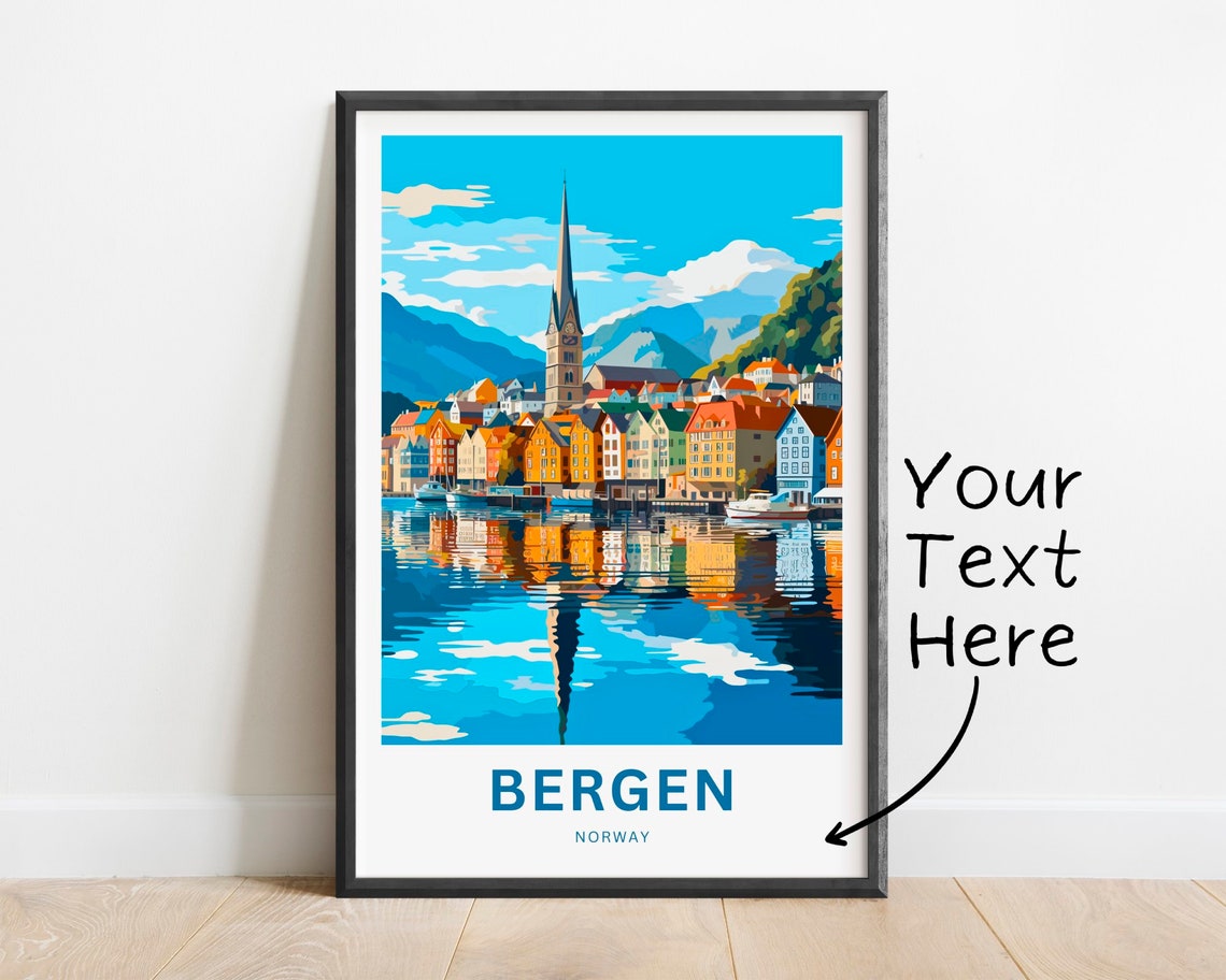 Personalized Bergen Norway Waterfront Houses Reflection Poster