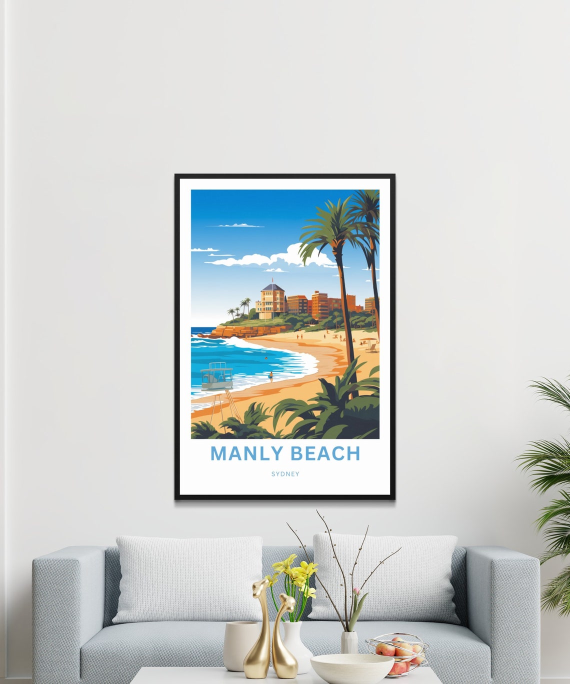 Manly Beach Sydney Palm Trees Customizable Coastal Travel Poster - Image 3