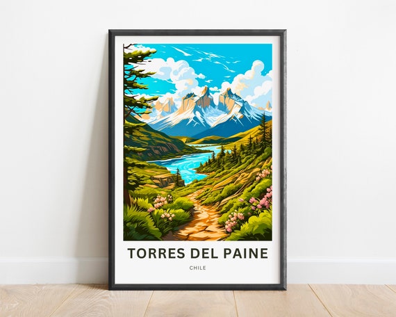 Torres Del Paine Travel Print Poster Chile Wall Art Framed Present Gift Customize Your Text