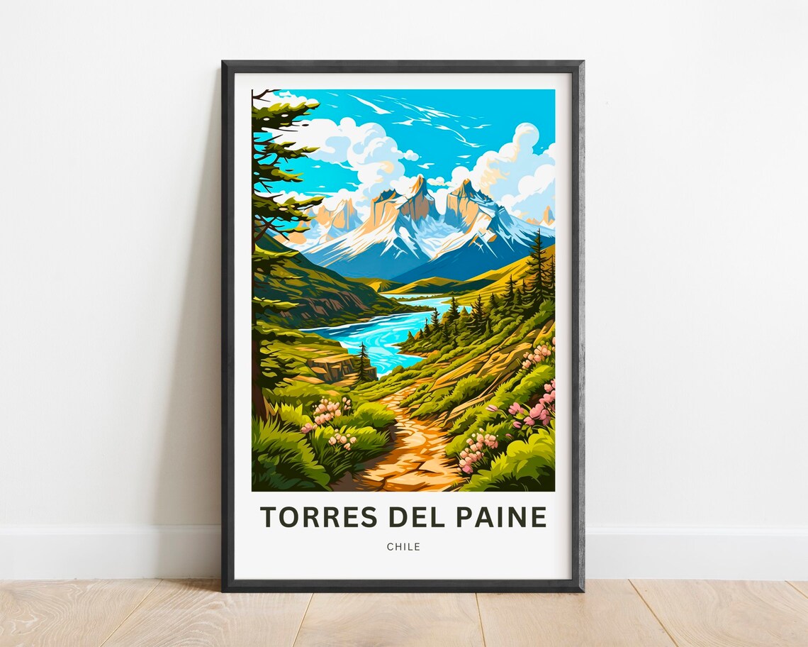 Torres Del Paine Chile River Trail Valley Scenic Travel Poster