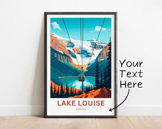 Lake Louise Canada Gondola Over Turquoise Lake Vintage Travel Poster