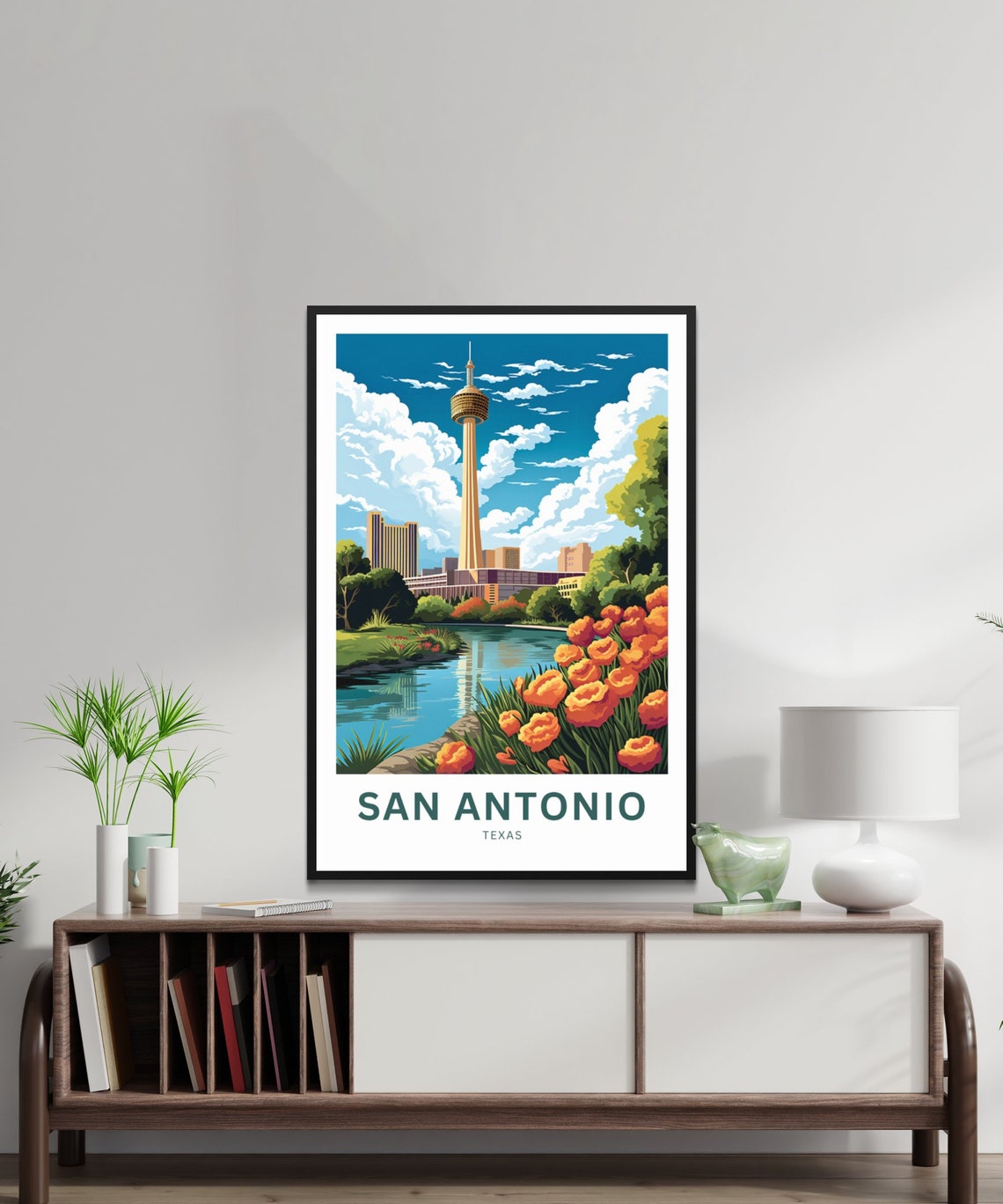 Personalized San Antonio Texas Tower Blooms Custom Text Poster - Image 2