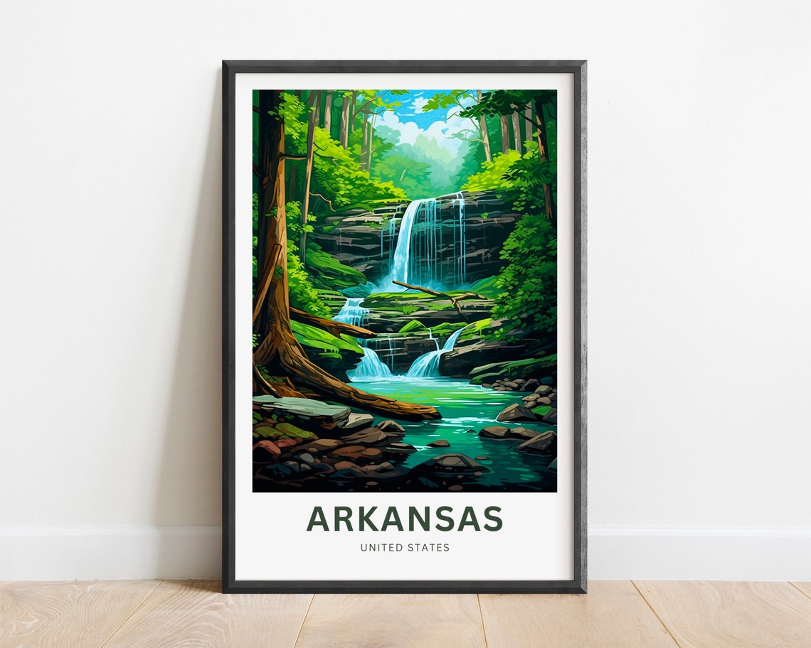 Arkansas Forest Waterfall Fallen Log Stream Nature Travel Poster