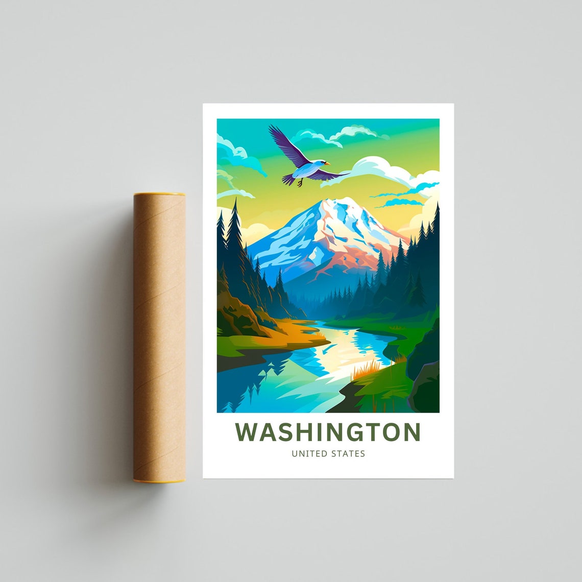 Washington Snowy Cascade Peak Eagle River Wilderness Travel Poster - Image 4