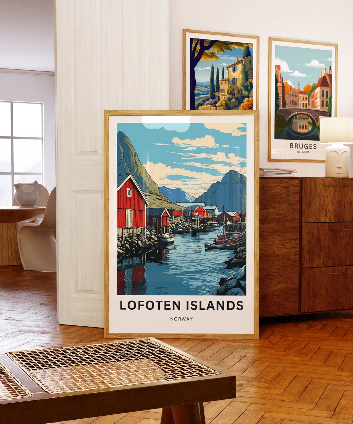 Lofoten Islands Norway Red Fishing Cabins Harbor Travel Poster - Image 5