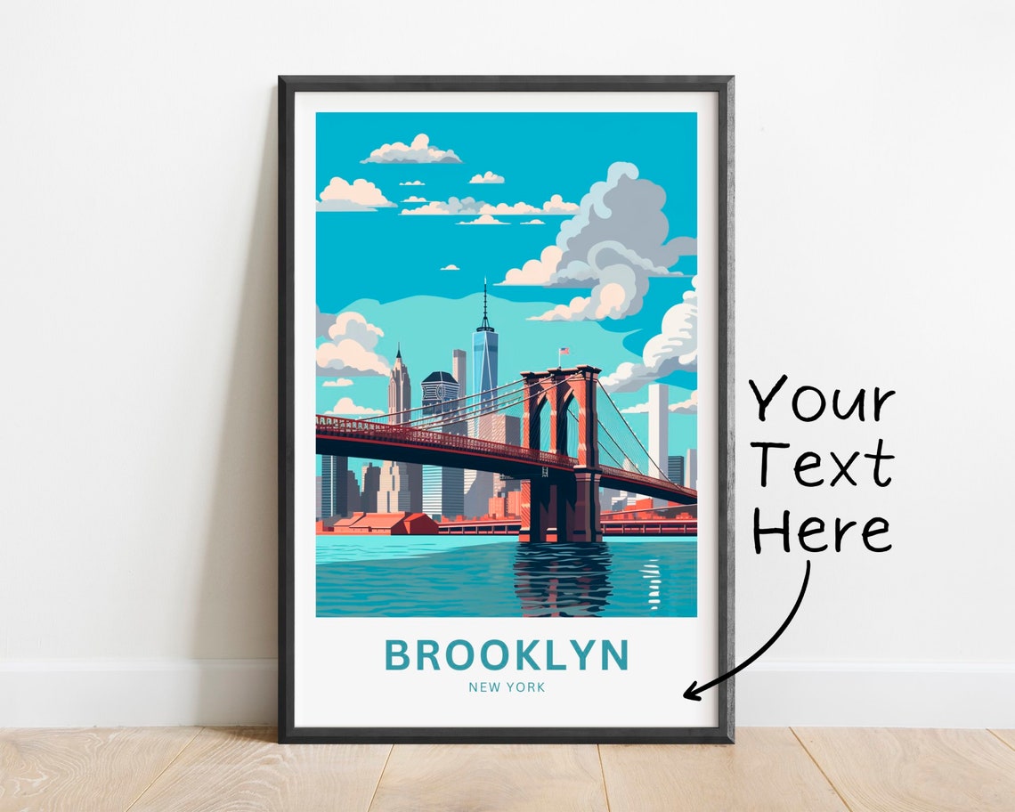 Personalized Brooklyn New York Bridge City Skyline Travel Poster