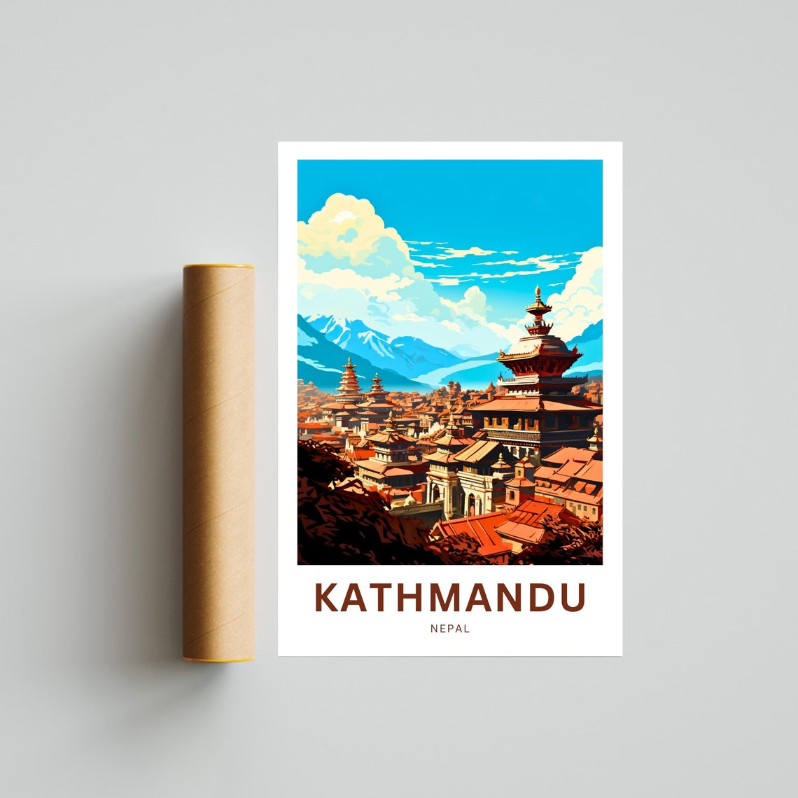 Kathmandu Nepal Pagoda Rooftops Himalaya Personalized Travel Poster - Image 4