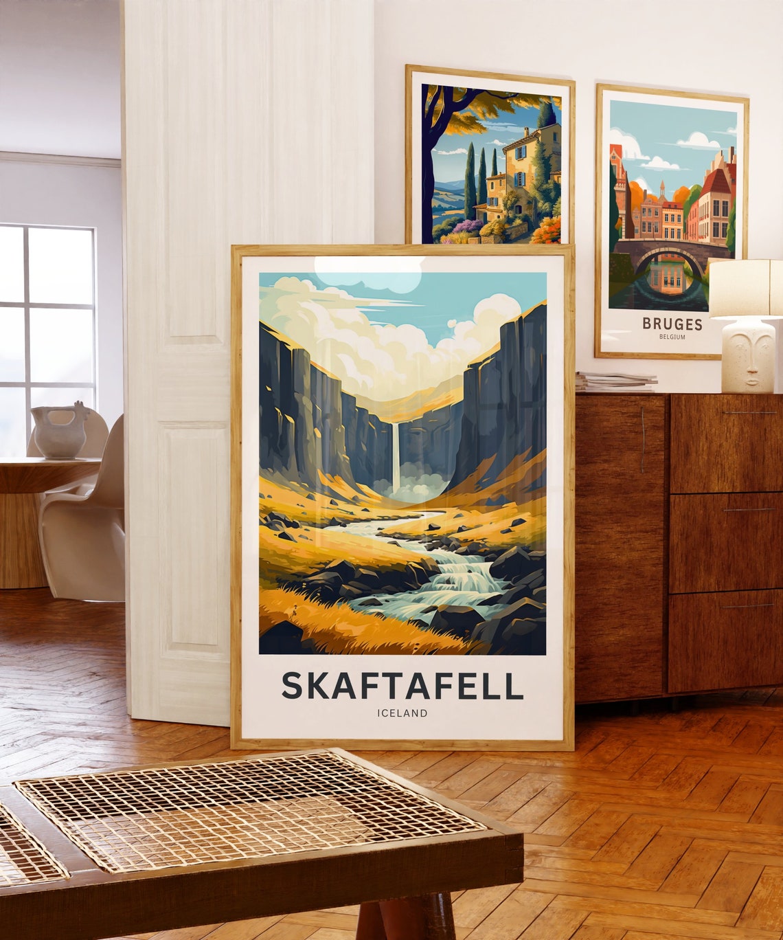 Skaftafell Iceland Golden Canyon Waterfall Stream View Travel Poster - Image 5