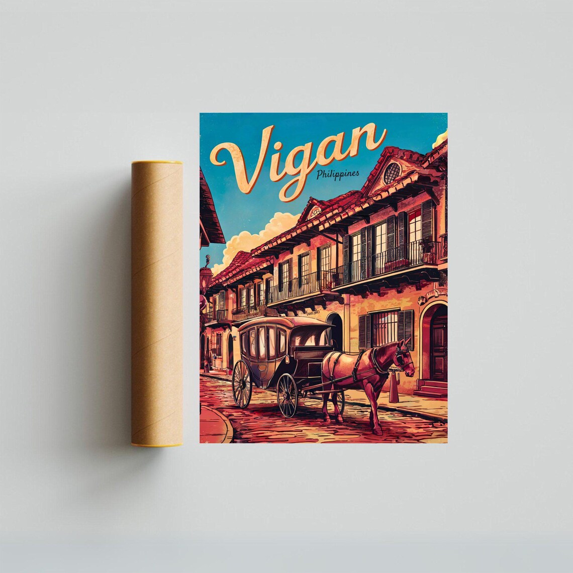 Vigan Philippines Horse Drawn Carriage Colonial Street Travel Poster - Image 2