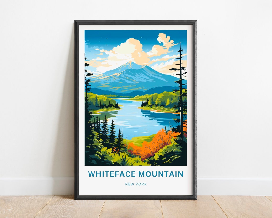 Whiteface Mountain New York Autumn Lake Foliage Travel Poster